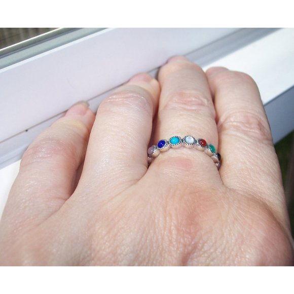 925 STERLING SILVER Multi Gemstone Eternity Band Ring - Picture 4 of 13